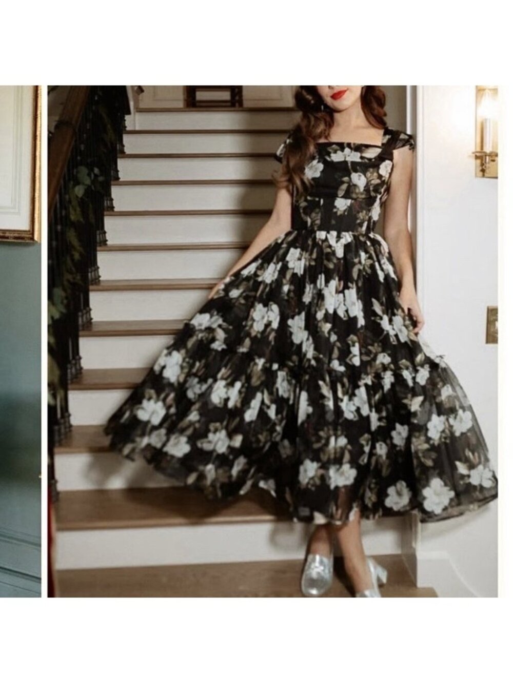NEW Ivy City Co I Feel Pretty Midi Dress Black Floral Magnolia Women’s Size 10